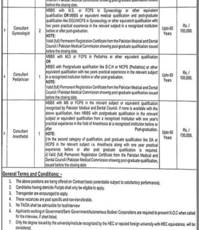 Job Positions At Punjab Health Facilities Company